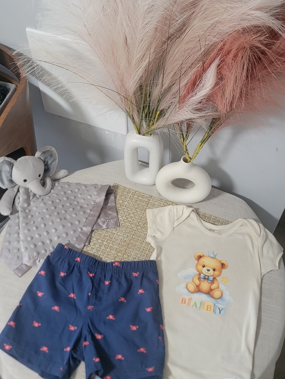 Carter's Cream Teddy Bear Tee with Navy Shorts